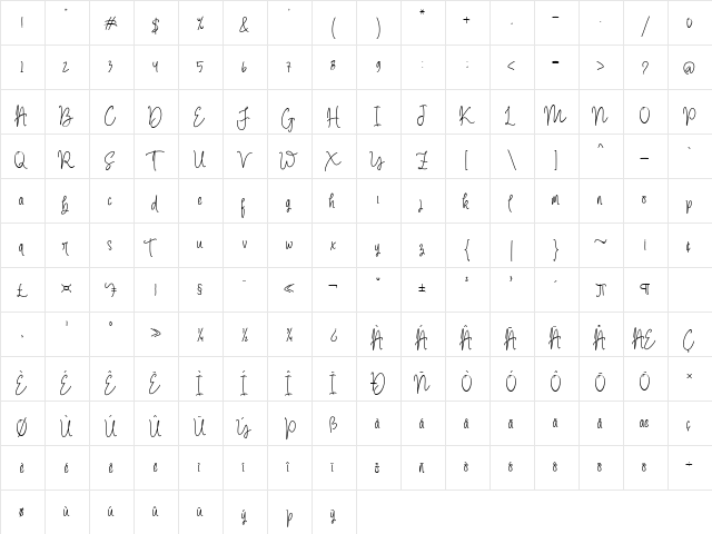 The Amstrong Regular  glyph index