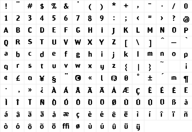 Amoebia Bold  glyph index