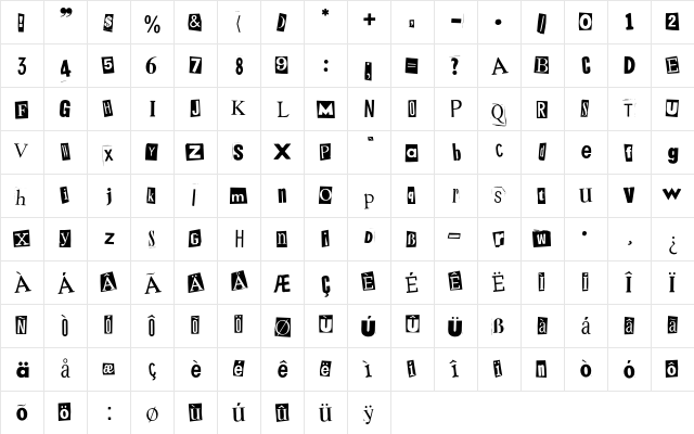 MysteryEF Mixed  glyph index