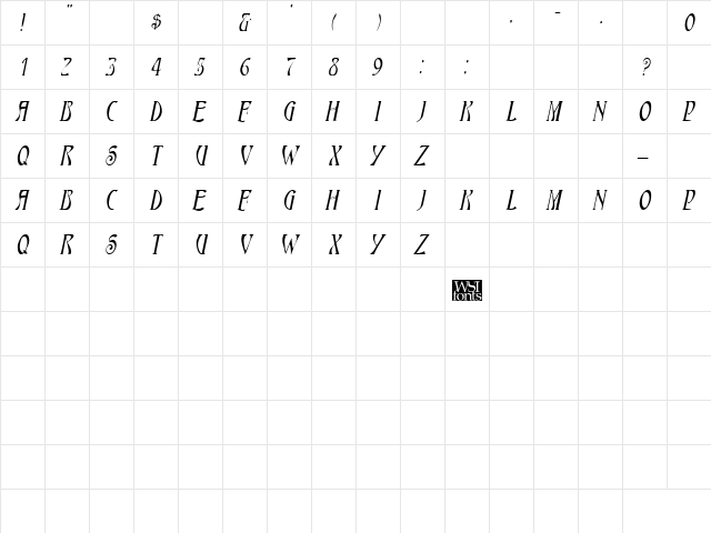 HardinCaps Italic  glyph index