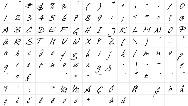 HansHand Italic  glyph index