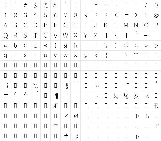HYSinMun-MyeongJo Regular  glyph index