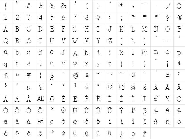 Scrublight Regular  glyph index