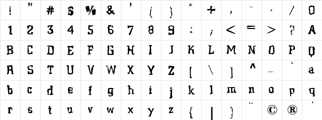 Martar Regular  glyph index