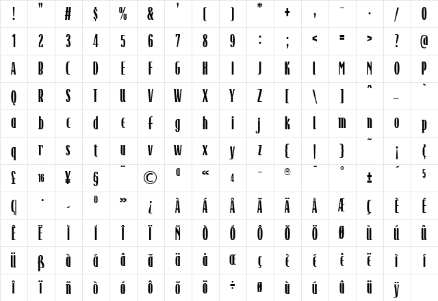 TFRaincheck Demibold  glyph index