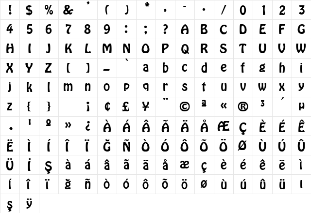 TR Homeward Bound Plain  glyph index