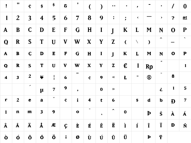MatrixSmallCaps Bold  glyph index