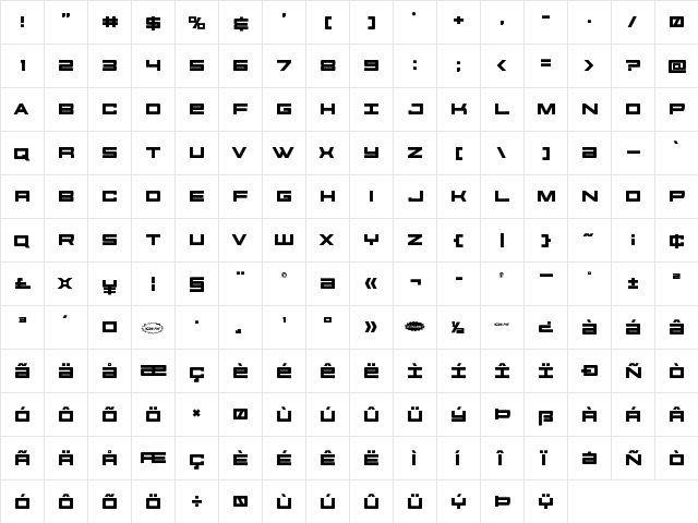 Future Forces Regular  glyph index