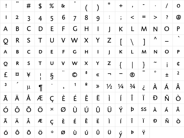 DTLCaspariTCaps Regular  glyph index