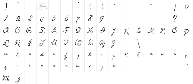 MissBrooks Regular  glyph index