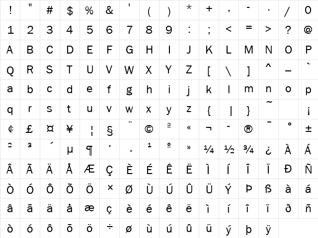 FranklinGothic Regular  glyph index