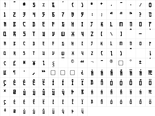Manga Regular  glyph index