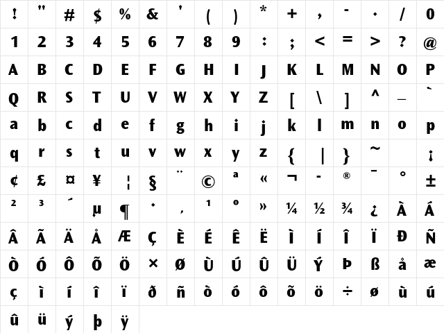 Ocean Sans Std ExtraBold  glyph index