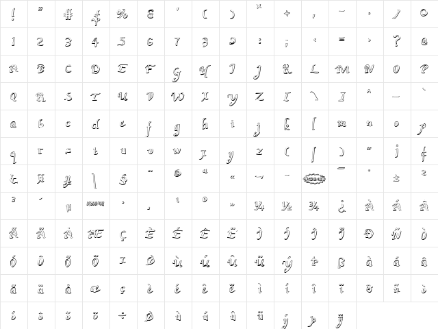 Valley Forge Outline Regular  glyph index