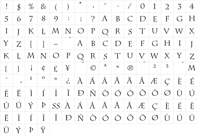 Charlemagne Regular  glyph index