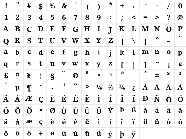 LinoLetter Bold  glyph index