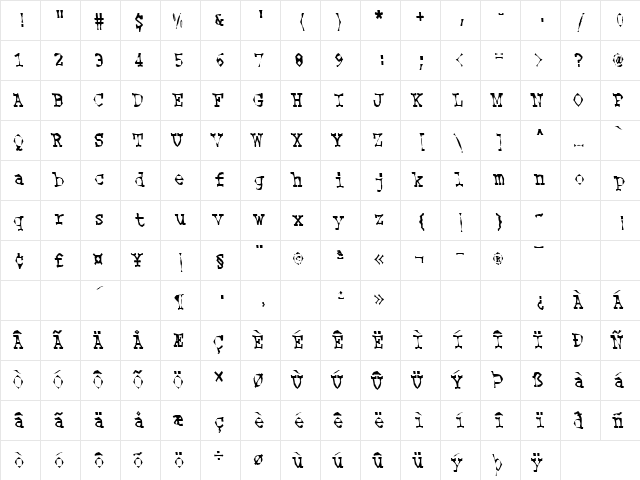 Hooker Lee Regular  glyph index