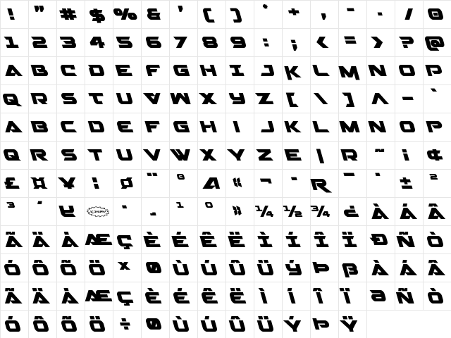 Gemina 2 Leftalic Italic  glyph index