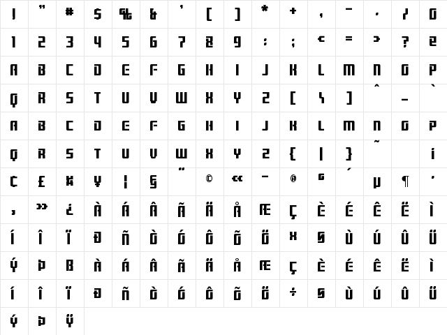 Brainstorm Regular  glyph index
