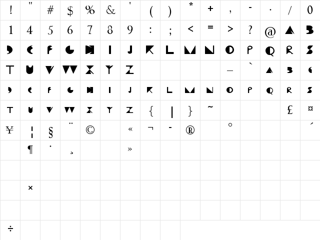 freeroll v1 Regular  glyph index