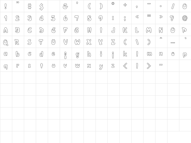 Electrik Hollow Regular  glyph index
