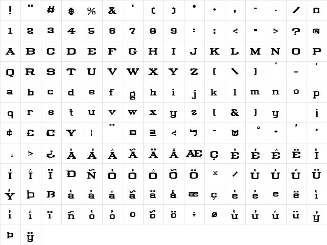 Tuscan Loose Regular  glyph index