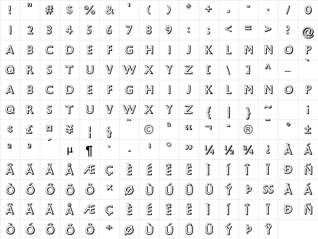 Gill Sans Shadow MT Std Regular  glyph index