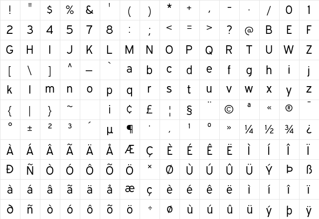 Expressway Bk Regular  glyph index