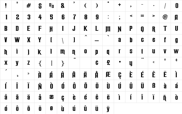 Rublof Regular  glyph index