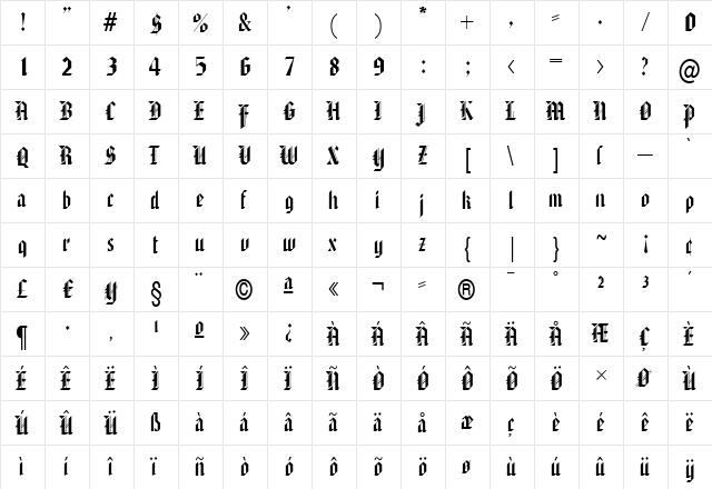 JasmineBecker Regular  glyph index