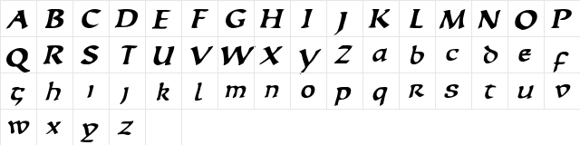 EscudeDisplaySSK BoldItalic  glyph index