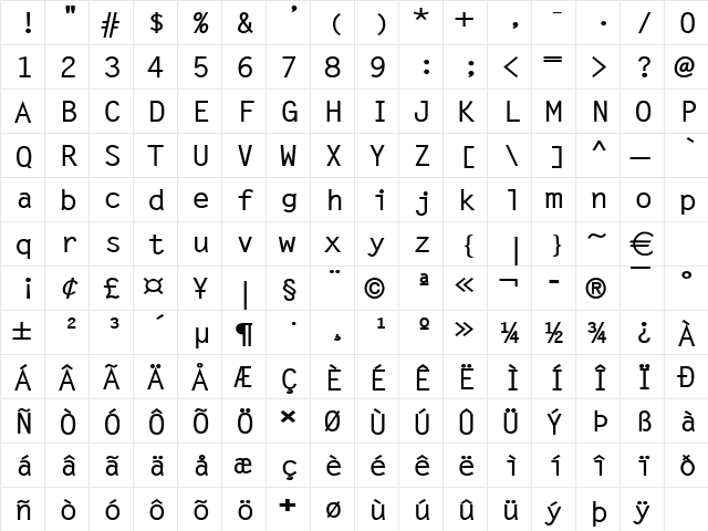 LechterWide Bold  glyph index