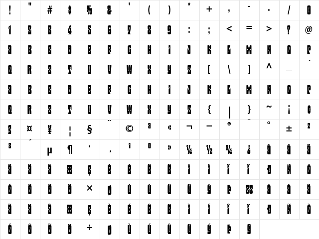 Mojo Roman  glyph index