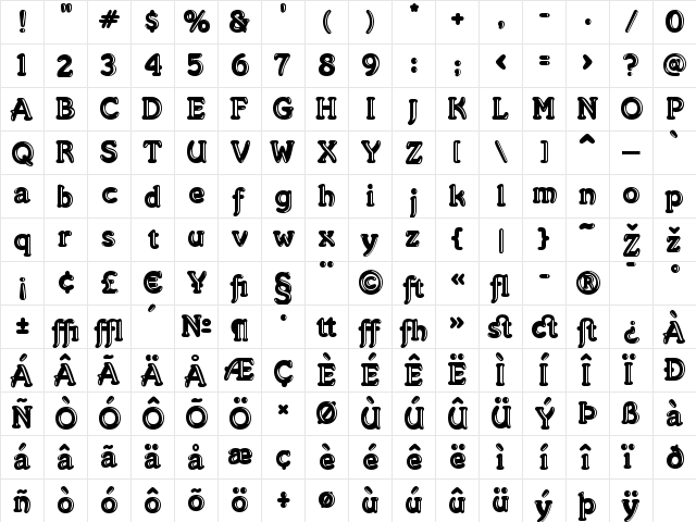 Merkin Goo Regular  glyph index