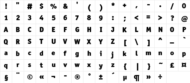 OfficinaSansBlackC Regular  glyph index