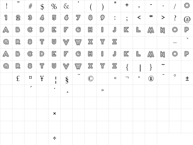 2020 Outline Kei Regular  glyph index