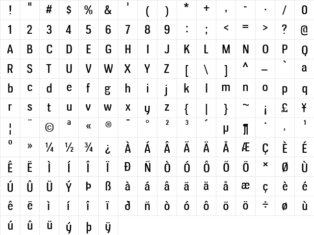 Veriox Regular  glyph index