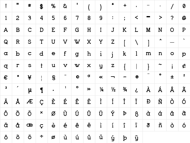 Charrington Bold  glyph index