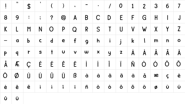 Minou DEMO Regular  glyph index