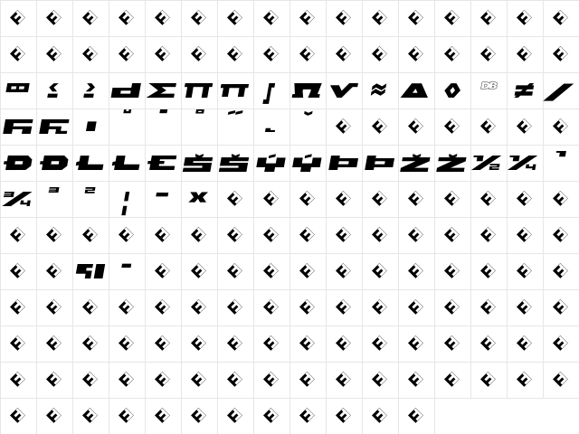 Beekman-SquareItalicExpert Regular  glyph index
