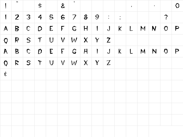 Jim Dandy 6 Regular  glyph index