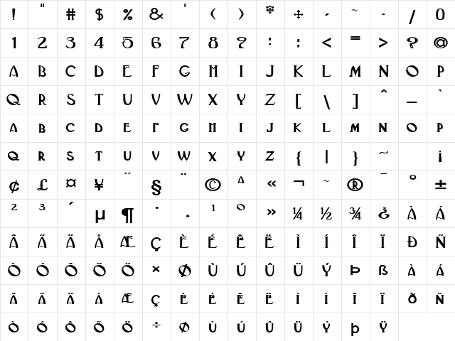 Deco-Extended Bold  glyph index