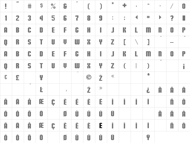 Hollywood Lights Regular  glyph index