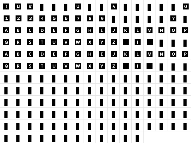 WhitneyIndexBlack SquareBd  glyph index