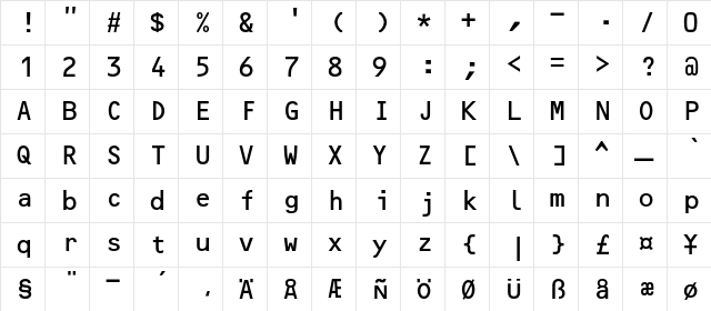 OCRB Medium  glyph index