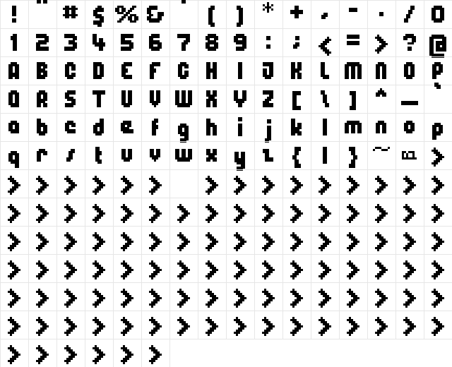 00Hydrophonix8 Bold  glyph index