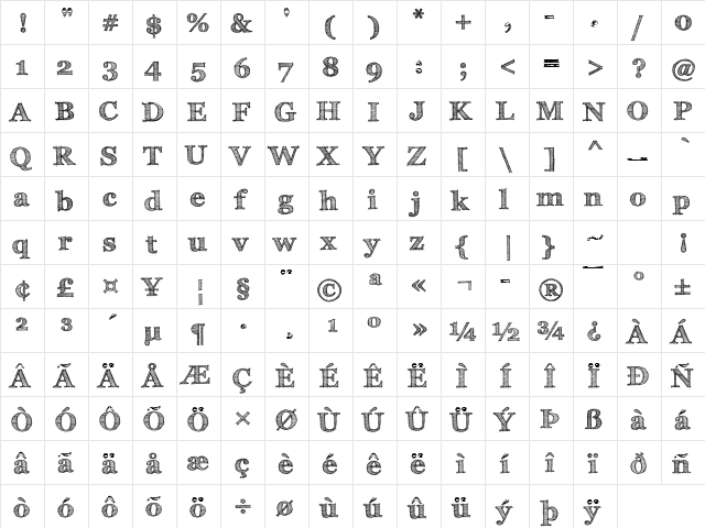 FFF Tusj Bold  glyph index