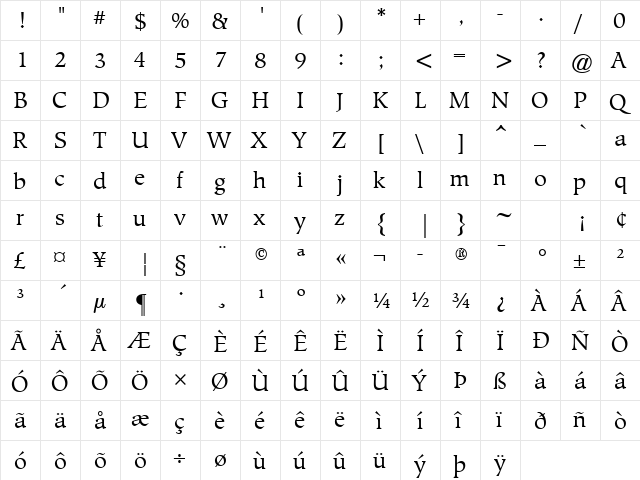 Hiroshige ATT Regular  glyph index