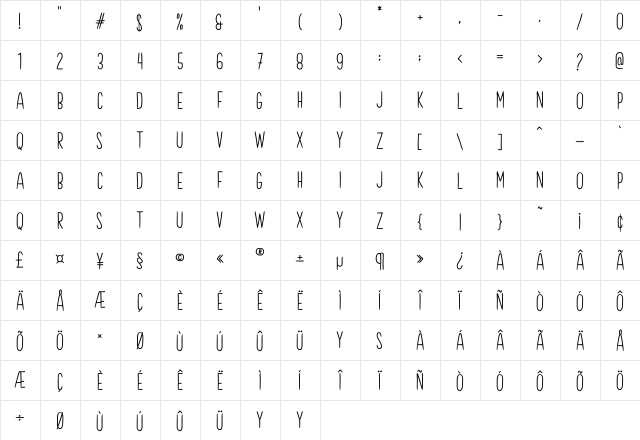 Brook Demo Regular  glyph index