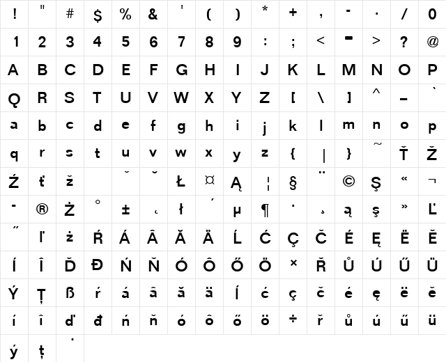 FolioTEEMed Regular  glyph index